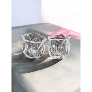 Set Of 2 24% Lead Crystal Rose/Tulip Votive Or Tea Light Candle Holder 3"x3"